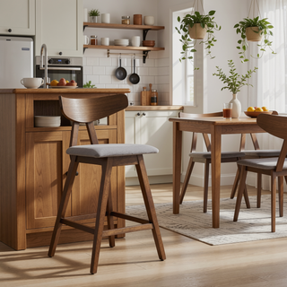 Sunvega Mid-Century Modern Rubberwood Counter Stool Set with Upholstered Seating
