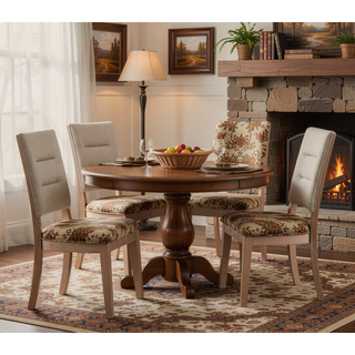 Sunvega Rustic Light Oak Finish Ladderback Wooden Dining Chairs with Beige Upholstered Seat