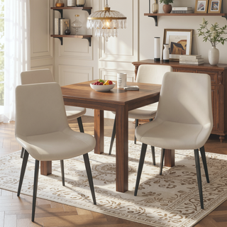 Sunvega Modern Leather Dining Chairs with Sturdy Metal Legs and Upholstered Cushion Seat