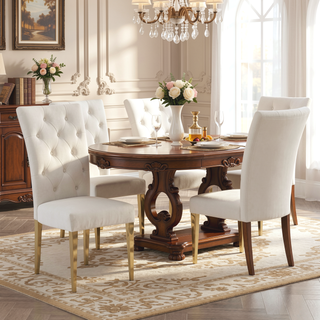 Sunvega Modern Velvet Upholstered Dining Chair Set with Tufted Back and Gold Legs