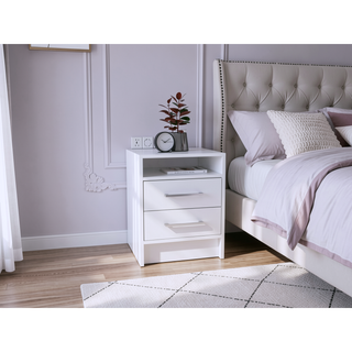 Sunvega Modern Nightstand with Two Spacious Drawers and Metal Handles for Bedroom