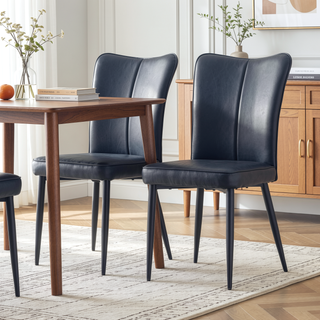 Sunvega Modern Black PU Chairs with Vertical Stripe Design and Metal Legs Set of Two