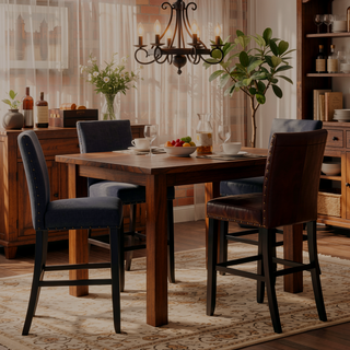 Sunvega Blue Linen and Cotton Fabric Bar Stools with Nailhead Trim Set of 2