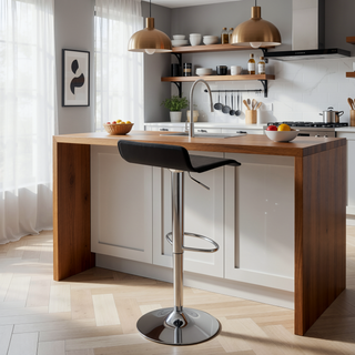 Sunvega Adjustable Swivel Bar Stool Set of 2 in Brown PU Leather