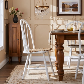 Sunvega White Finish Wooden Windsor Back Side Chairs Set of 2 for Casual Dining