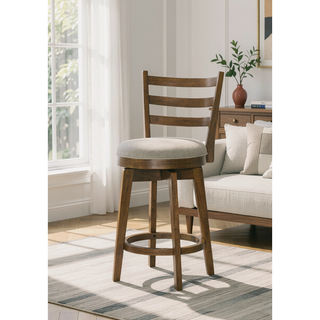 Sunvega Walnut Ladder Back Swivel Chair with Upholstered Seat and Foot Rest