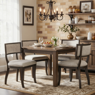 Sunvega Aged Brown Oak Upholstered Dining Chairs with Curved Legs (Set of 2)