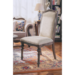 Sunvega Rustic Style 2pc Side Chair with Upholstered Seat and Intricate Wood Inlay Detail