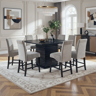 Sunvega Dark Grey and Black Upholstered Counter Stools with Flared Back for Kitchen