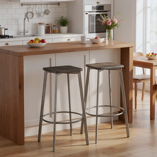 Sunvega Clara Industrial Square Barstool with Antique Metal Base and Distressed Wood Seat