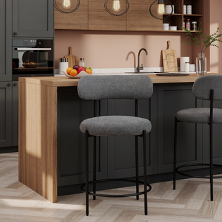 Sunvega Modern Boucle Upholstered Counter Stools with Footrest and Curved Back Set of 2