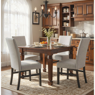 Sunvega Set of 2 Light Gray Fabric Parsons Dining Chairs with Gray Wood Legs