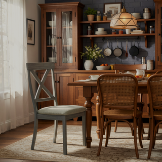 Sunvega Contemporary Gray Upholstered Dining Chairs with Cushioned Seats and Slatted Back