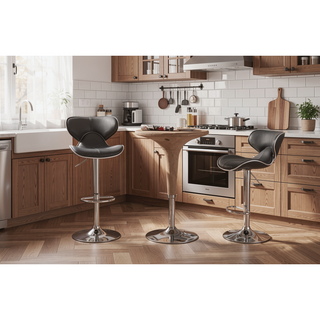 Sunvega Adjustable Swivel Barstool Set with Chrome Base and Faux Leather Seat