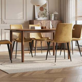 Sunvega Modern Brown PU Leather Dining Chairs with Carbon Steel Legs Set of 4
