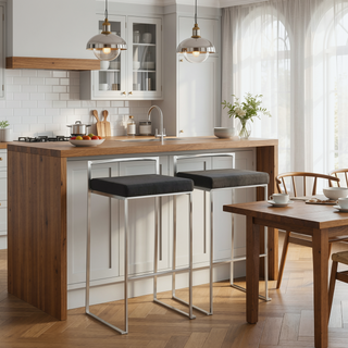 Sunvega Contemporary Stackable Barstool with Black Velvet Cushion and Stainless Steel Frame