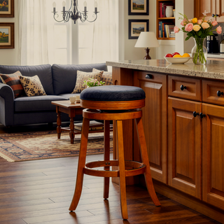 Sunvega 30 Inch Bar Stool with Beige Fabric Seat and Cherry Finish