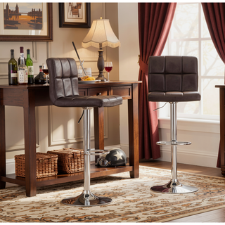 Sunvega Adjustable Hydraulic Bar Stool with 360 Degree Swivel and Footrest in Brown