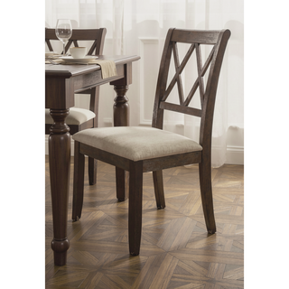 Sunvega Beige Fabric and Weathered Gray Finish Side Chair Set of 2