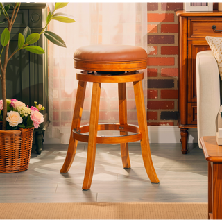 Sunvega 30 Inch Bar Stool with Beige Fabric Seat and Cherry Finish