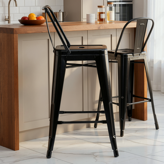 Sunvega Industrial Metal Counter Height Stool Set of 2 with Curved Back and Foot Rest