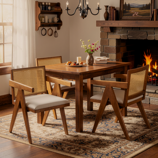 Sunvega Natural Rattan Dining Chairs with Perforated Design Set of 2 for Living Room
