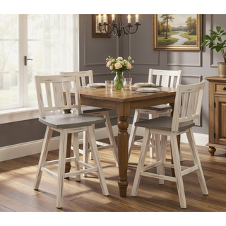 Sunvega Solid Rubberwood Counter Height Dining Table with Distressed Gray Finish