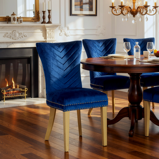 Sunvega Gold Velvet Upholstered Dining Chairs with Tufted Design and Metal Legs