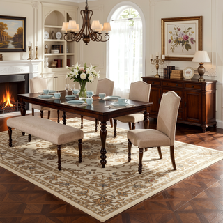 Sunvega Industrial Style Brown Cherry Ivory Upholstered Fabric Counter Height Dining Chairs
