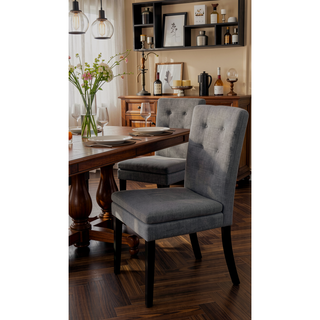 Sunvega Brown Bonded Leather Tufted Back Dining Chairs Set of 2 for Modern Dining