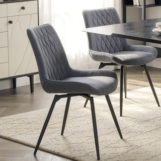Sunvega Grey Tufted Swivel Dining Chairs with Padded Bucket Seat and Gunmetal Legs