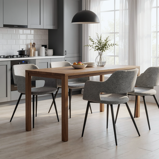 Sunvega Mid-Century Modern Dining Chair with Grey Fabric and Tapered Metal Legs - Set of 2