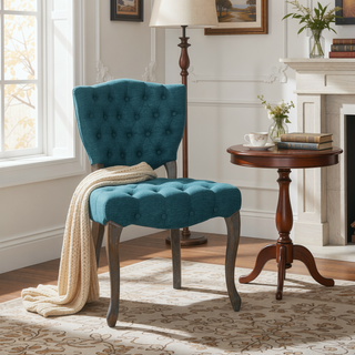 Sunvega Traditional Weathered Finish Button Tufted Dining Chairs with Scrolled Legs Set of 2