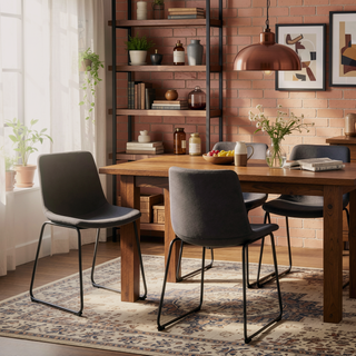 Sunvega Industrial Side Chairs with Black Steel Legs and Cognac Faux Leather