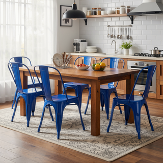 Sunvega Modern Blue Metal Dining Chairs Set of 2 with 18 Inch Seat Height