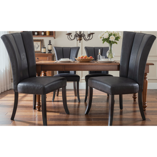 Sunvega Modern Black PU Upholstered Dining Chairs with Wide Flair Back Support