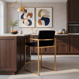Sunvega Gold Steel and Black Velvet Contemporary High Back Counter Stool Set