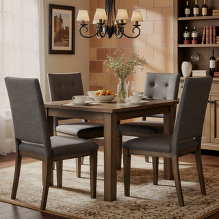 Sunvega Woven Rattan Back Dining Side Chair with Natural Wood Tone and Square Legs