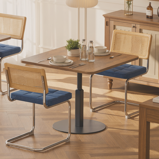 Sunvega Modern Rattan Dining Chairs Set of 2 with Faux Leather Seat and Wood Back