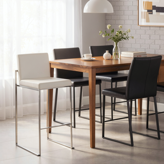 Sunvega Fuji Contemporary High Back Barstool with Velvet Upholstery and Metal Frame - Set of 2