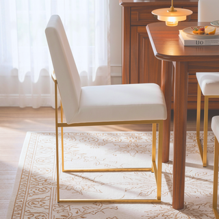 Sunvega Gold and White Velvet Upholstered High Back Dining Chair Set of 2