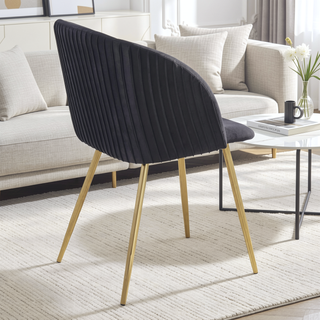 Sunvega Fran Pleated Contemporary Chair in Gold Metal and Black Velvet Set of 2