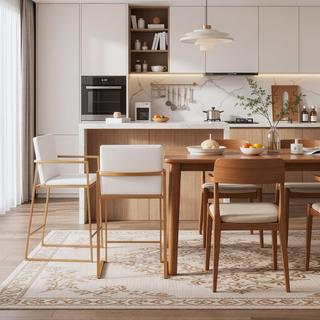 Sunvega Fuji Contemporary High Back Counter Stool Set of 3 in Gold Steel and White Velvet
