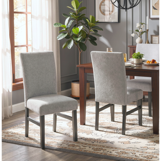 Sunvega Set of 2 Light Gray Fabric Parsons Dining Chairs with Gray Wood Legs
