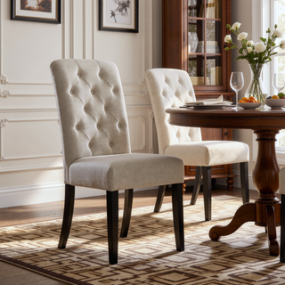 Sunvega Solid Wood Tufted Asons Dining Chairs Set of 2 with Velvety Soft Upholstery