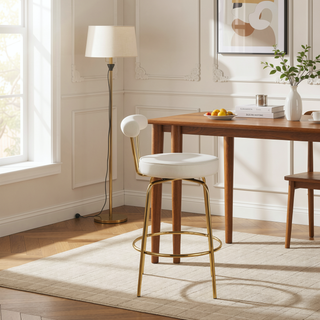 Sunvega Gold Metal and Cream Velvet Glam Counter Stool Set with Swivel Seat