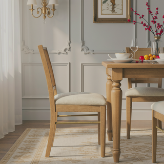 Sunvega Sand Wash Cane Dining Chair with Beige Cushion and Metal Stretcher Bar