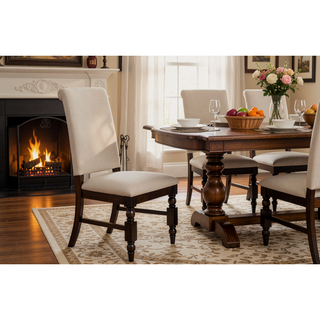 Sunvega Dark Oak Finish Wooden Dining Chairs Set of 2 with Cream Upholstery