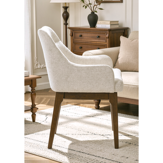 Sunvega Gray Chenille Upholstered Side Chair with Walnut Veneer Frame