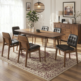 Sunvega Black and Natural Walnut Tufted Back Side Chairs with Leatherette Cushions